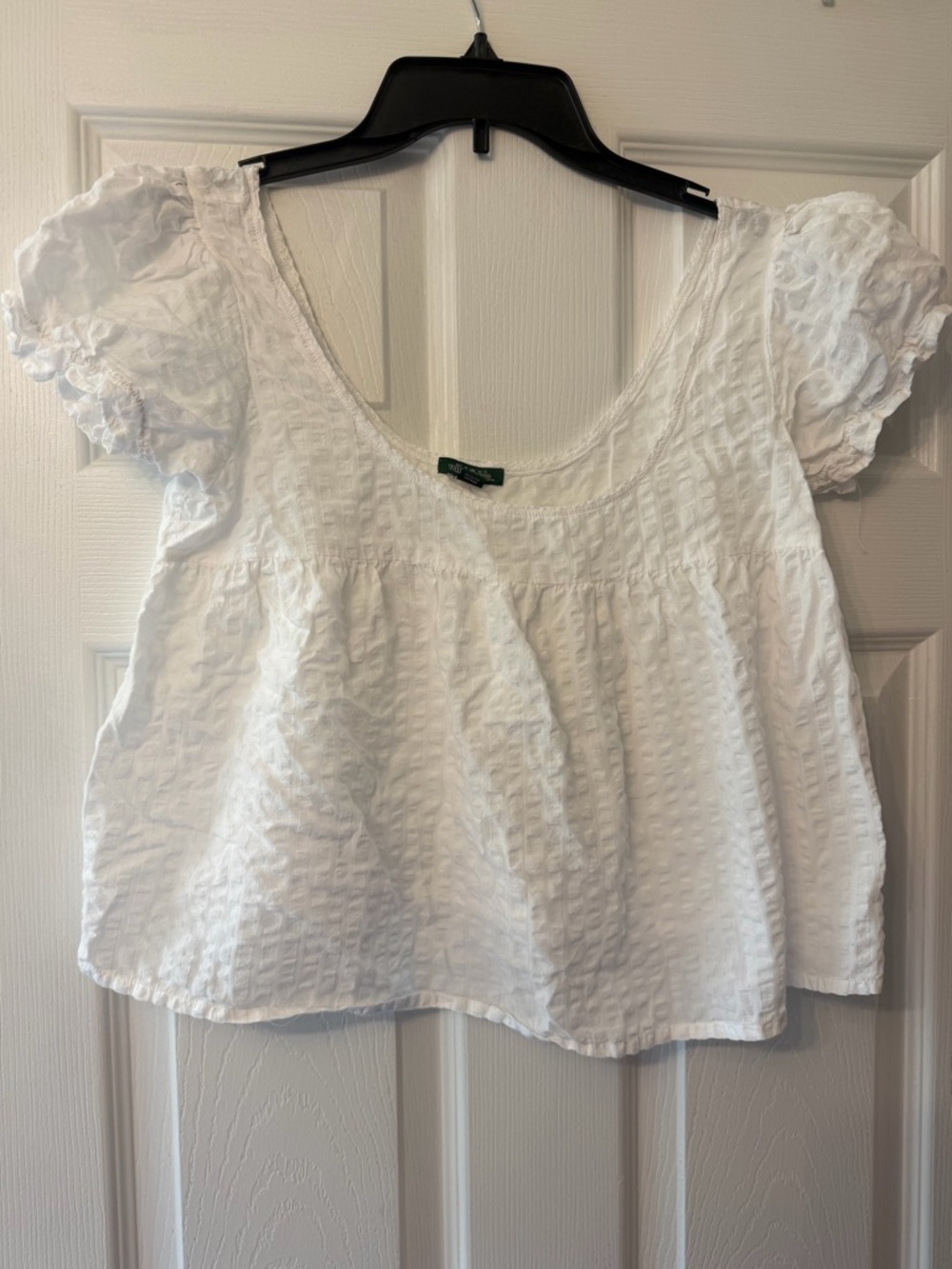White Textured Puff-Sleeve Women’s Top